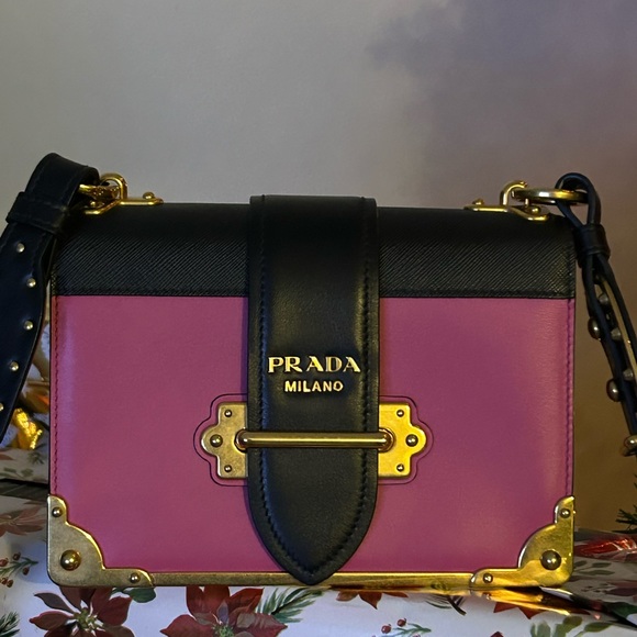 PRADA🩷City Calfskin saffiano cahier fuxia black bag💥sale!!!🔥 - Picture 6 of 13